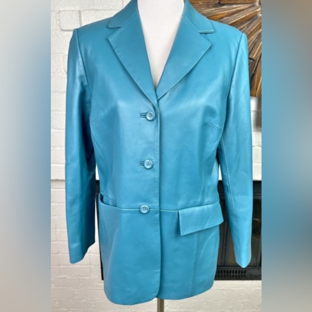 Pendleton Leather Vintage Blazer/Jacket Teal L/Xl - image 1